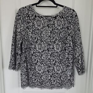 Banana Republic Black and White Floral Lace Blouse
